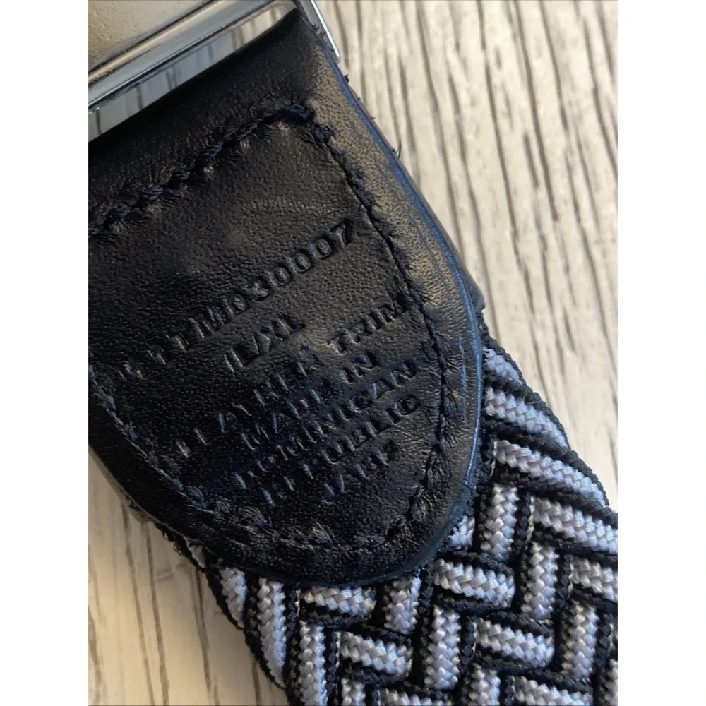 Tommy Bahama Men's  Leather Trim Woven Elastic  Belt Gray Black Size L XL